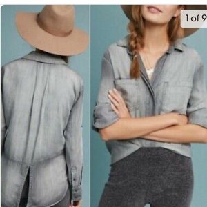 NWOT Anthropologie Cloth & Stone Split Back Gray Tencel Button Down Size SM